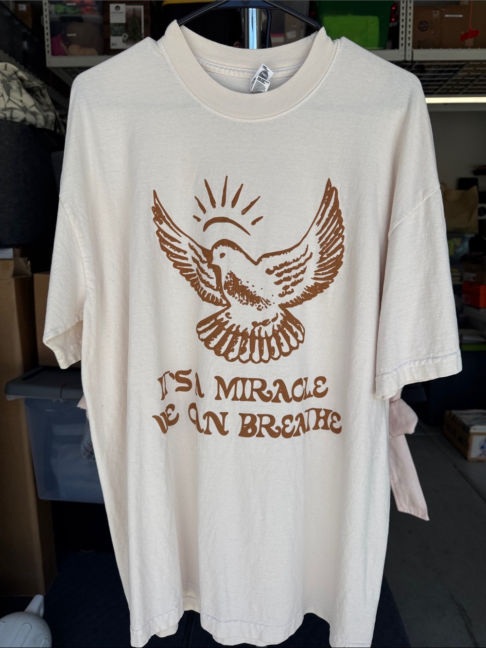 Maverick City Dove Tee in Cream with Brown Print